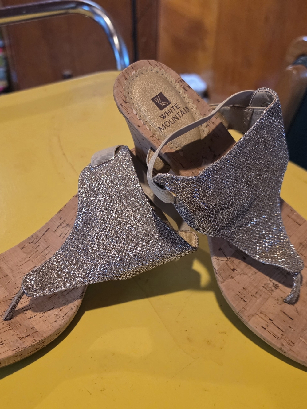 White Mountain Women's Sparkle Cork Wedge Sandals - Silver